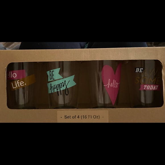 4 pint glasses. (Be happy, hello life, hello, and be awesome today) - Picture 1 of 1